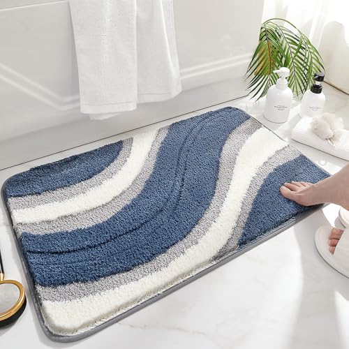 FANSU Tappeto Bagno Antiscivolo, Tappeto Cucina in Microfibra Tappetino Bagno Assorbente Tappeto Doccia Lavabile per Bagno, Cucina, Camera da Letto (80x120cm,Grigio Blu B)