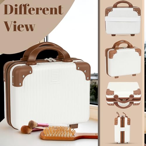 Image of Storite Hard Shell Vanity Bag Cosmetic Case for Women, Makeup Organizer - Brown & White