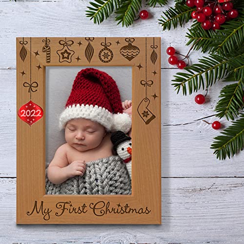Kate Posh - 2022 Inlaid Ornament - My First (1St) Christmas Engraved Natural Wood Picture Frame. Baby's First Christmas, First Visit To Santa, Grandparents Gifts, Nursery Decor (4X6 Vertical) #TOP2