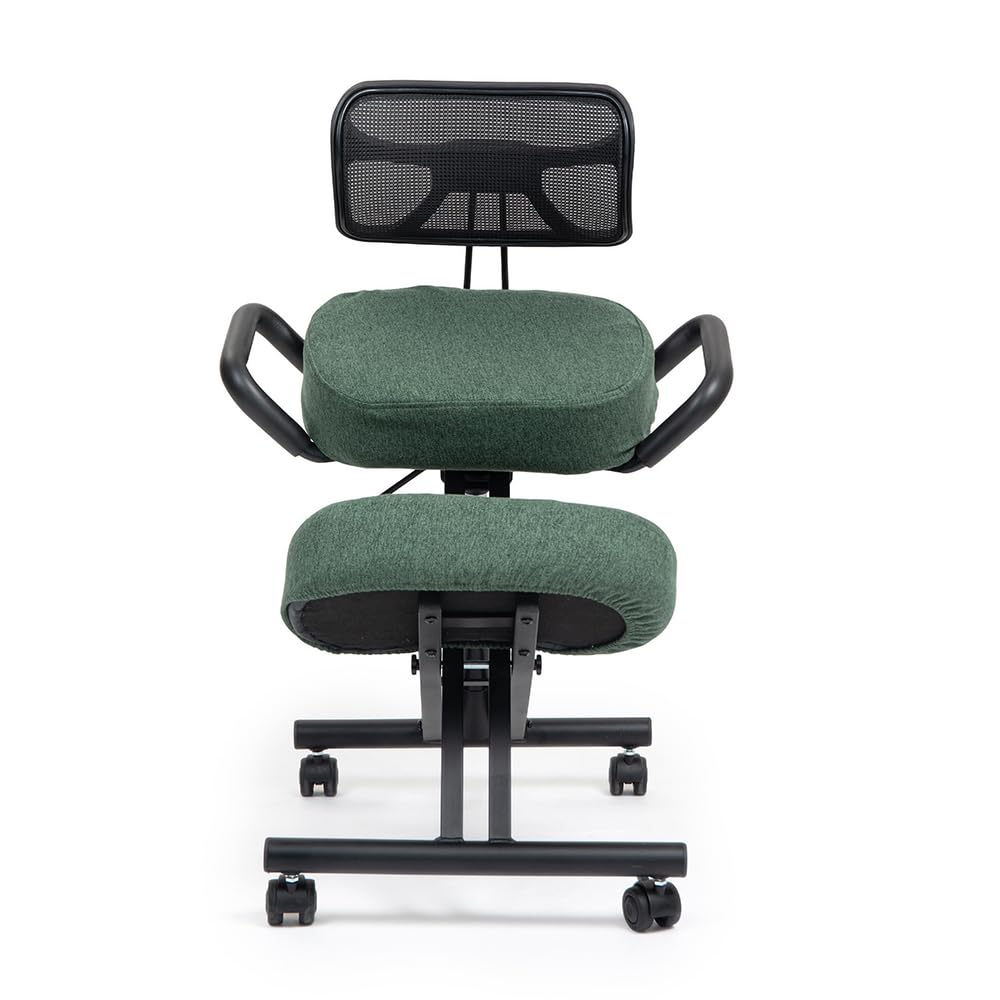 Suguri Silla ergonomica rodillas para oficina el hogar y la hecho de cuero ecológico. Kneeling chair para el dolor de espalda, active posture. Cubiertas intercambiables incluidas. Verde botella