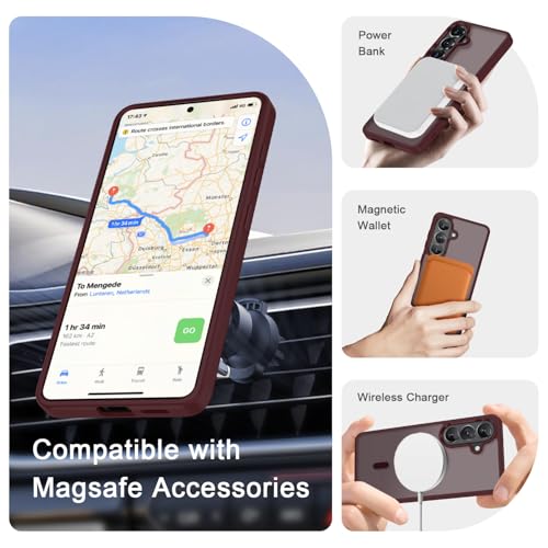 Image of for Samsung Galaxy S26+ Plus Case, Matte Magnetic Phone Cover, Wine Red | Fit for MagSafe, Screen Protector included, Shockproof Military Grade Protection, Translucent Frosted Back