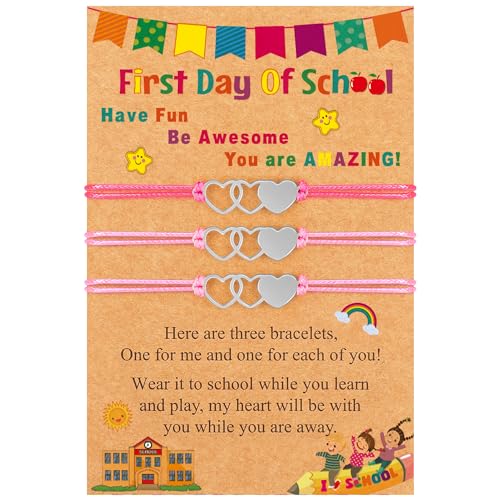 Image of EOBOH First Day of School Bracelet Mommy and Me, Prek Matching Wish Bracelets Set, Adjustable Bracelet for Boys Girls Gifts Stuff Bulk
