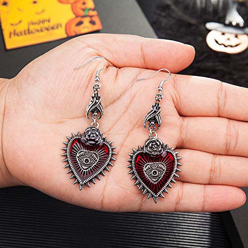 Punk Rock Bat Gothic Evil Eye Red Heart Earrings for Women Halloween Cosplay4
