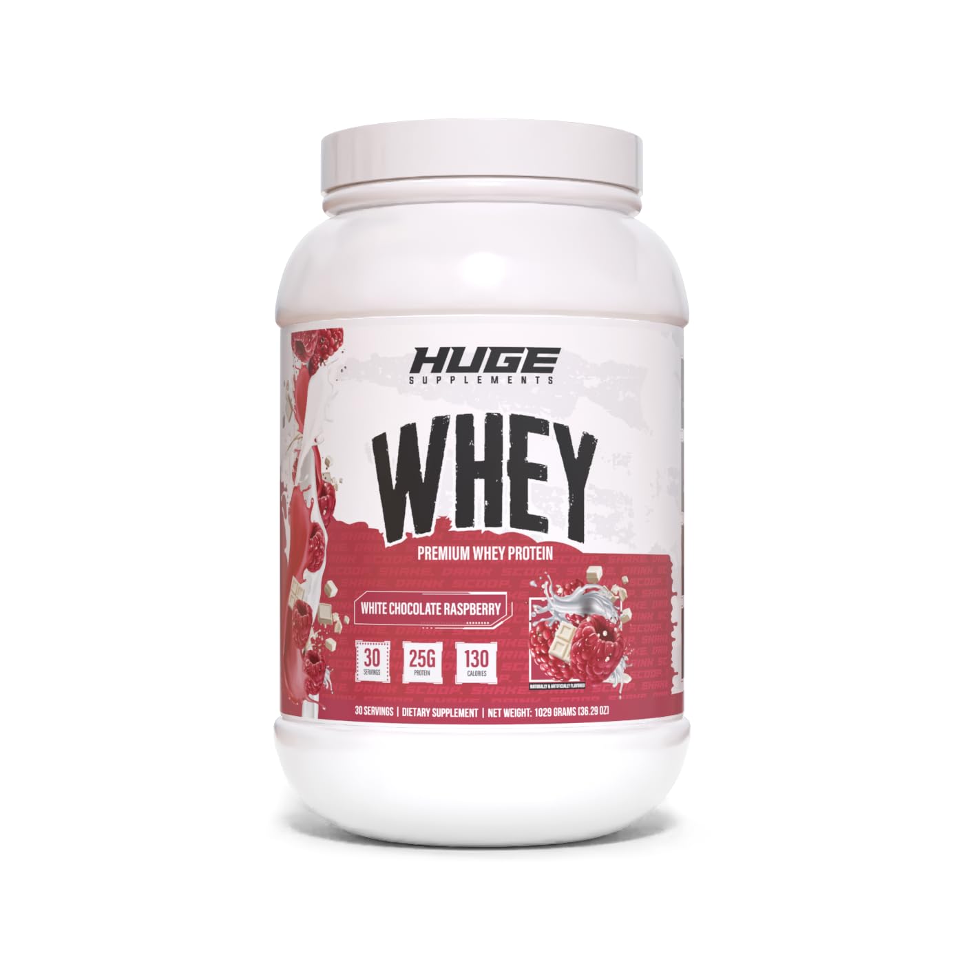 Huge Whey, Protein Powder for Muscle Gain, 25g Protein, 12g EAAs, Supports Muscle Growth, Performance & Recovery (White Chocolate Raspberry, 30 Servings)