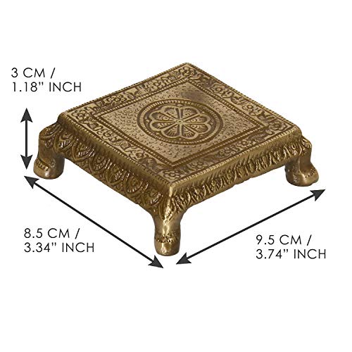 Image of eCraftIndia Brass Traditional Pooja Chowki (3.5 Inch x 3.5 Inch)