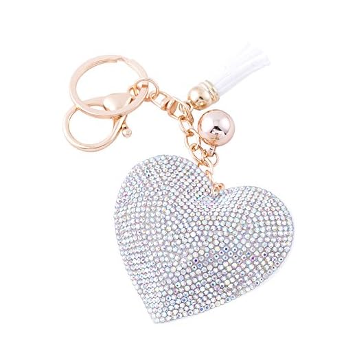 Soleebee Leder Liebes-Herz Keychain Bling Kristallstrass Taschen Koffer Rucksäcke Zubehör Charm Auto Schlüsselanhänger Schlüsselring mit Quasten (AB Farbe)