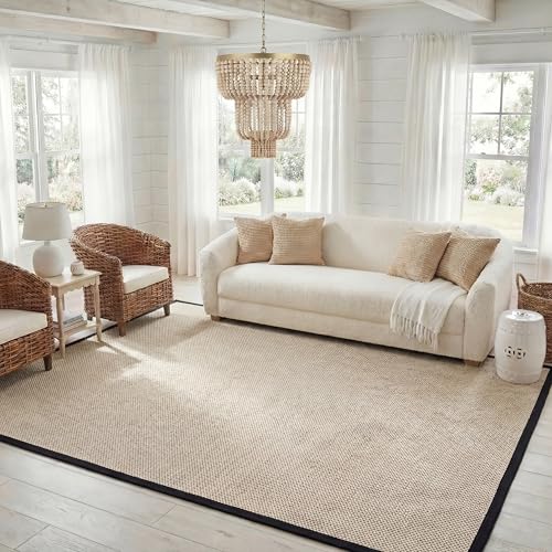 SAFAVIEH Area Rug 8x10 - Natural Fiber Collection - Large - Marble & Black, Sisal, Woven Design with Border (NF143A)