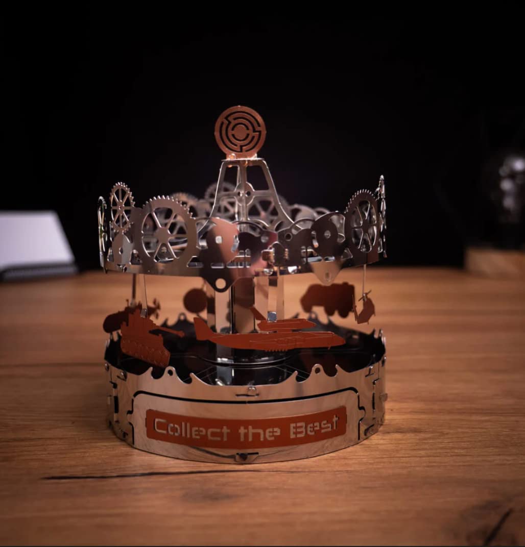 METAL-TIME Riding The Best Karussell Modell, 3D-Puzzle-Bauhandwerk für Erwachsene und Kinder, DIY Bau aus Edelstahl mit Werkzeugkasten, 42 Stück