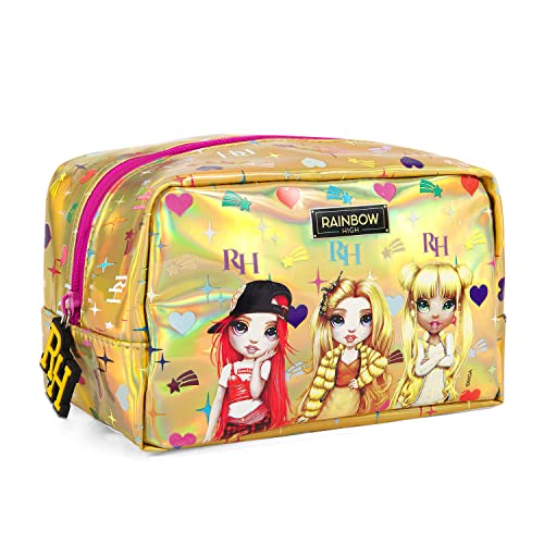 PERLETTI Trousse de Toilette Femme Fille Rainbow High Pailleté Or Violet - Pochette Haute Qualité Léger pour Voyage Sport - Trousse Maquillage Enfant Pratique Imprimé Sunny Poppy Ruby - 11x18x10 cm