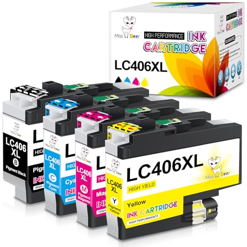 Image of Miss Deer LC406 LC406XL Ink Cartridges Compatible for Brother LC406XL LC-406 High Yield, Work with Brother MFC-J4535DW MFC-J4335DW MFC-J5855DW MFC-J6555DW MFC-J6955DW Printer (BK, C, M, Y) 4 Pack