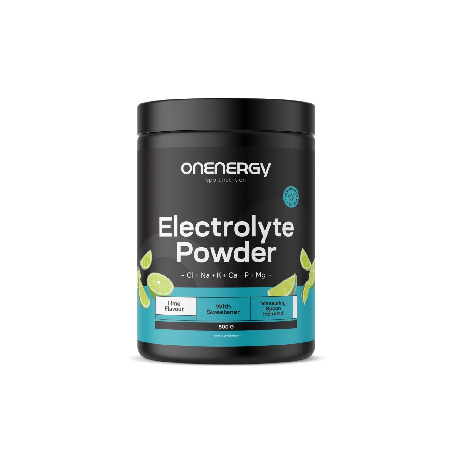 Electrolitos en polvo - Lima - 500 g - 142 dosis - Mezcla de 6 minerales - Hidratación - Apoyo muscular y nervioso - Con cuchara dosificadora - Para casi 5 meses