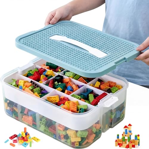 Zynaxir Storage Boxes Toy Lego Box Stackable Toys Organizer with Lid Handle Plastic Multi Compartment Containers Chest Case for Storing Toys Beads Crafts Tools Blocks