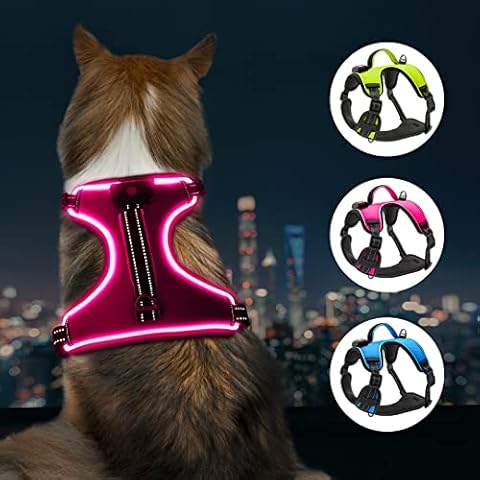 LED Dog Harness-- Durable Light Up Dog Harness, Reflective Dog Harness Light, Adjustable LED Dog Coat for Small, Medium and Large Dogs (X-Large, Pink) Cover