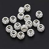 JETEHO 100Pcs Crystal Rhinestone European Beads, Large Hole Rondelle Spacer Beads Fit European Bracelet Snake Chain Charms Bracelet (White)