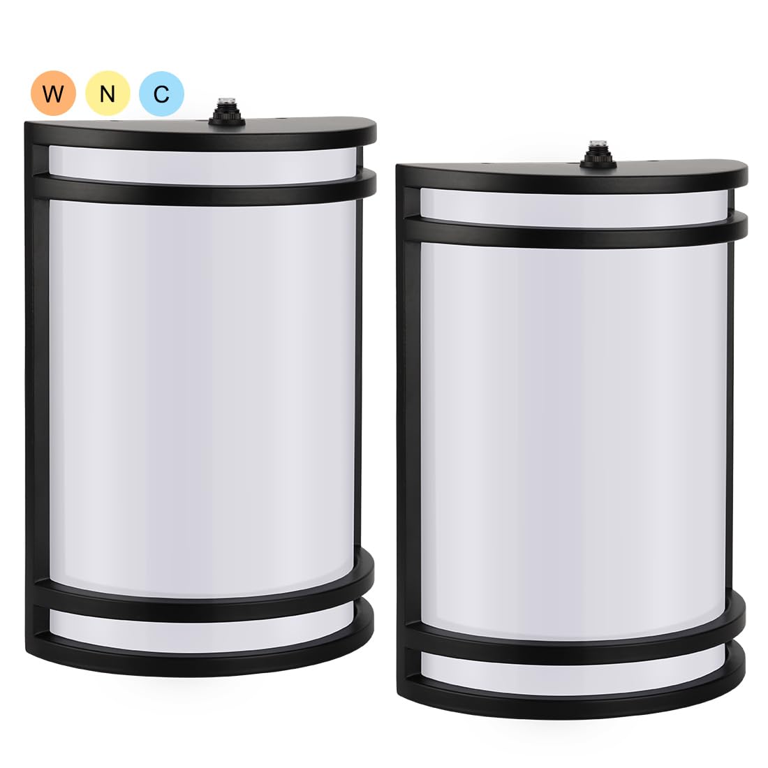 Dusk-to-Dawn LED Wall Sconce, 3000K/4000K/5000K 3-Color Adjustable, 15W 1200lm 120V, Half-Cylinder Outdoor Wall Lights for House, Aluminum Frame, 2-Pack