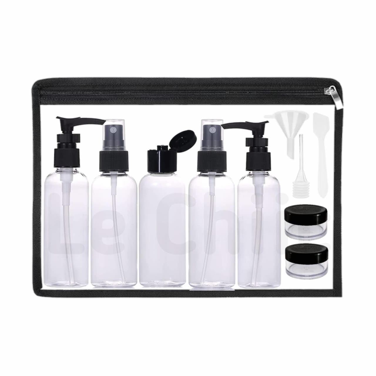 Le Chiic 11-Pcs Leak Proof Portable Toiletry Empty Sprayers Bottle Containers Set | Cosmetic Toiletries Travel Pouch Refillable Spray Bottles Kit for Lotion Body Wash (Black)-image-14