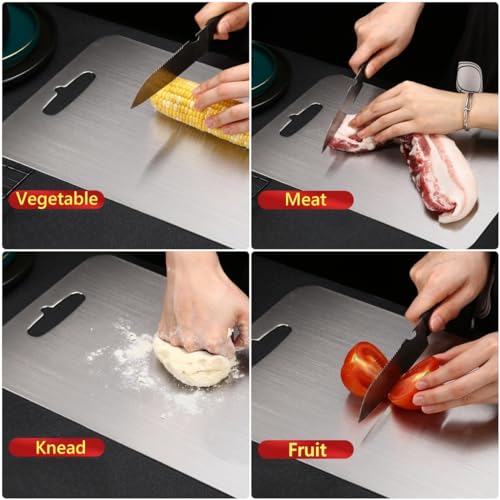 2 tablas de cortar de acero inoxidable 18/8, 36 x 25 cm y 29 x 20 cm | Tablas de corte para cocina de acero 304, resistentes y gruesas con escala clara miniatura 4