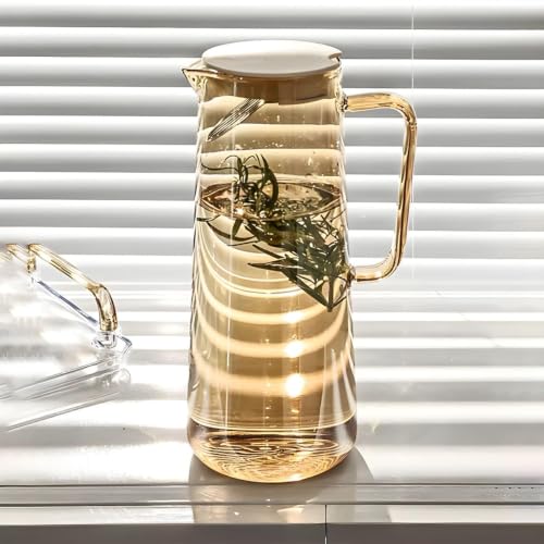 Image of Martvia Premium Juice and Water Brown Glass Pitcher jug with Lid 1.8 Liter Romantic Style jugs with Handle Pitcher for Serve, Milk, Lassi, Cocktail, Ideal for Gift Beverage Carafes (NP - 05)