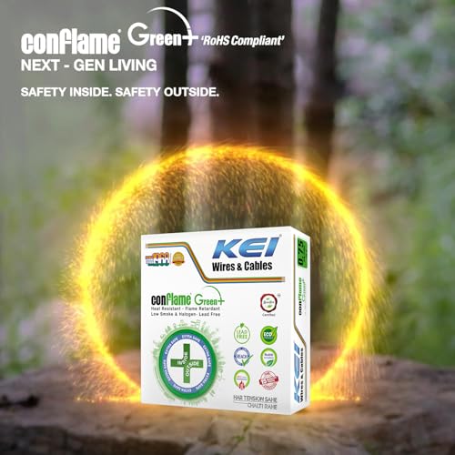 Image of KEI CONFLAME GREEN PLUS 0.75 sqmm 1 Core, 99.97% Pure Copper Conductor,FRLSH - Lead Less Insulation House Wire Suitable for Domestic & Industrial Electrical Wiring (Green,180 Meters)