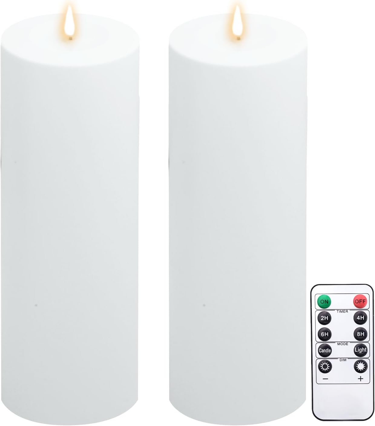 4"x14" Large Outdoor Tall White Flickering Flameless Battery Operated LED Pillar Candles with Timer Waterproof, Set of 2 for Outside Patio, Porch, Lanterns & Indoor Decor