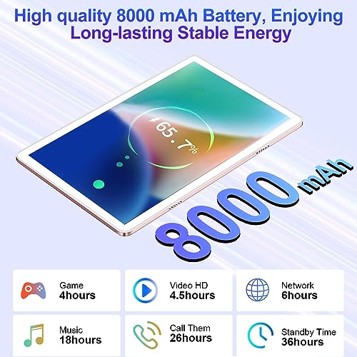 Image of Tablet 10 Inch Android with Octa-Core 2.0 GHz, Tablet 14GB RAM 128GB ROM TF 2TB Expand, 8000mAh Battery, Gemini AI, 5MP + 8MP Camera, 5G WiFi6, Bluetooth 5.0, 1280 * 800 FHD IPS Screen with Case, Gold