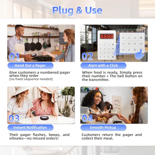 Image of Restaurant Buzzer System, 10 Coaster Beeper Pager System with Buzzer, Customer Queue Pagers Set with Vibration, Flashing and Buzzer, for Food Truck, Church, Nursery