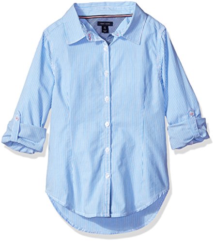 Tommy Hilfiger Girls' Long Sleeve Oxford Button Down Woven Shirt, Ithaca Azure, 7 #TOP20