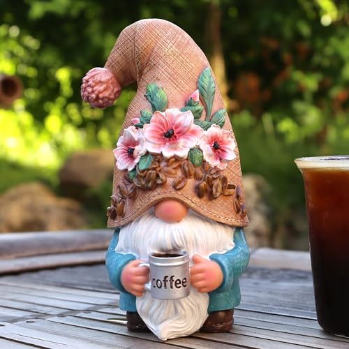 Roundot Coffee Gnome Playful and Fun Outdoor Decoration 6.5',Suitable for Garden, Balcony, Lawn Decoration, and Home Decoration, Fairy Garden.Garden Table Decor