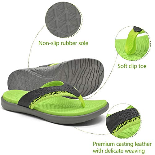 Kuailu Mens Leather Sport Flip Flops Comfort Orthotic Thong Sandals With Plantar Fasciitis Arch Support For Outdoor Summer #TOP2