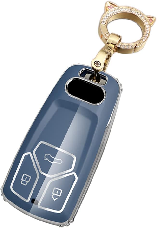 SANRILY Sliver-Edge Smart Key Fob Cover for Audi A4 Q7 Q5 TT 2018-2020 A3 A6 SQ5 R8 S5 Accessories Keyless Key Case with Leather Keychain Purple