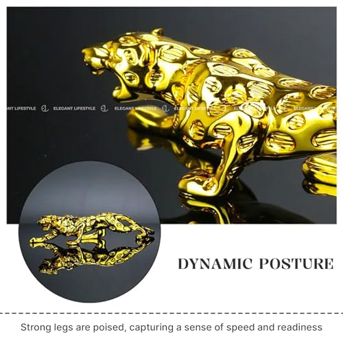 Image of Creative Leopard Statue, Lucky Fengshui Jaguar /Cheetah Gift for Car Office Home Decorative Showpiece - 4.5 cm (Polyresin, Gold) (Small)
