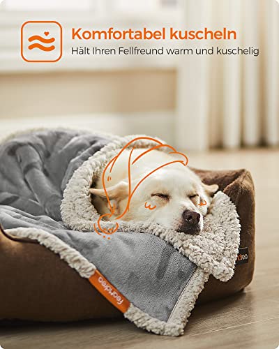 Feandrea wasserdichte Hundedecke, Sherpa Fleece Haustier Decke für Miniaturhunde und kleine Hunde, Katzen, 101 x 73 cm, M, maschinenwaschbar, beidseitiger Sofabezug-Schutz, grau PPB040G01