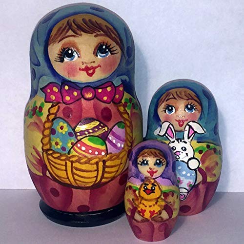 G.DeBrekht 14737 3 Piece Russian Matryoshka Wooden Stacking Easter Basket Nested Dolls