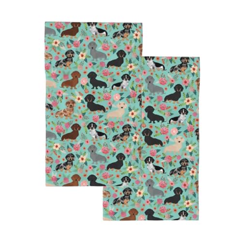 Lot de 2 serviettes de bain douces et absorbantes Motif teckel et saucisses 36,8 x 71,1 cm
