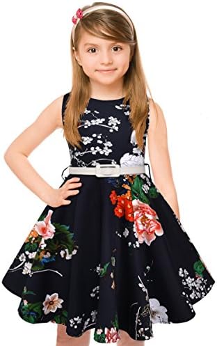 Girls Vintage Dresses Girls' Special Occasion Dress 50s Retro Kids Dresses Swing Rockabilly Sleeveless, Navy Floral, Size 12