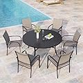 MIXPATIO 7 Pieces Outdoor Table and Chairs, Patio Dining Set for 6 Includes 54" Round Outdoor Table and 6 Patio Chair Set, Outdoor Dining Furniture Set for Lawn Backyard Deck, Brown