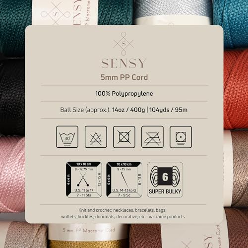 Corda de poliéster Sensy Premium 5 mm 100% polipropileno cordão de macramê 5 mm cordão de crochê cor