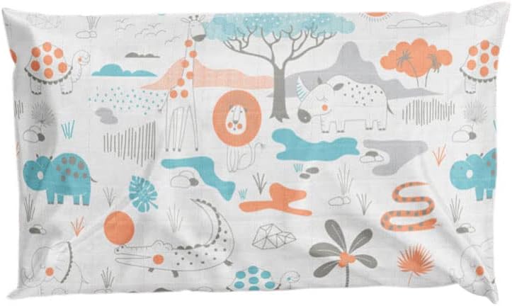 Bacati - Jungle Safari 5 pc Toddler Bedding/Sheet Set 100% Cotton Muslin (Blue/Orange/Gray)