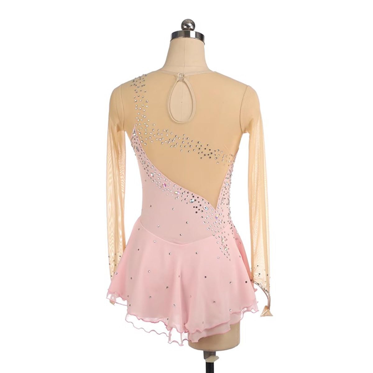 purpleq Glitzer Eiskunstlauf Kleid Damen Langarm Kürkleid Mit Strass Rollkunstlauf Wettbewerb Tanzanzug Ballerina Kleid Latein Tanzkleid Wettbewerb Tanzkostüm Damen Tanzkleid,Light pink,S