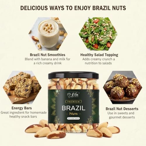 Image of LILA DRY FRUITS Brazil Nuts 100 g Delicious Raw Nuts | Premium Grade A+ Jumbo Size, Rich Natural Source Of Selenium, Protein And Vitamins | Crunchy and Odourless Dry Fruit Perfect for Giftings