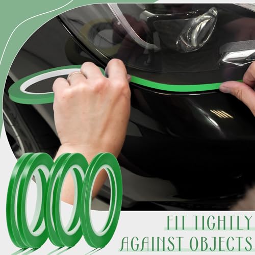 Image of Nezyo 6 Pcs Vinyl Pinstripe Tapes Masking Painter Tapes High Temperature Low Tack Automotive Car Paint for Easy Removal Trim Thin Finishing Masking(Green,1 /16,1 /8, 1 /4 Inch)