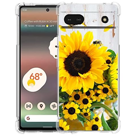 Beaucov Pixel 6a Case, Sunflower Bee Drop Protection Shockproof Case TPU Full Body Protective Scratch-Resistant Cover for Google Pixel 6a Cover
