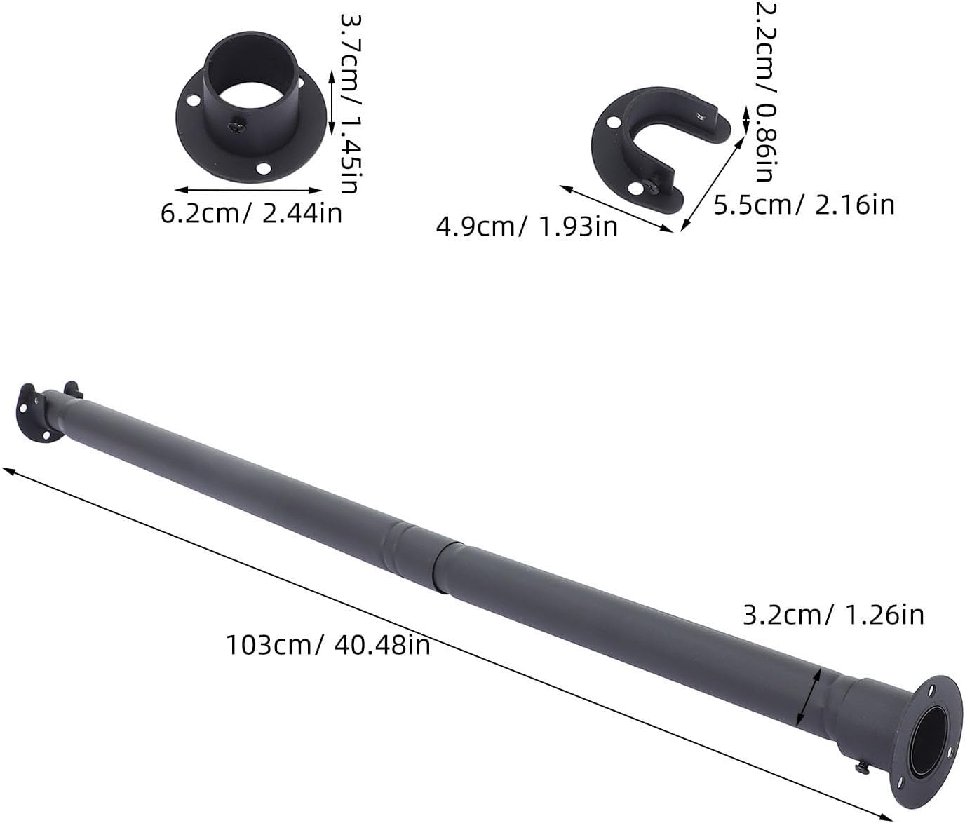 Expandable Closet Hanging Rod 17 to 40.5 Inches Adjustable Stainless Steel Heavy Duty Support with Rotation Lock Ends Black Clothes Hanging Bar for Bedrooms and Camper Trailers