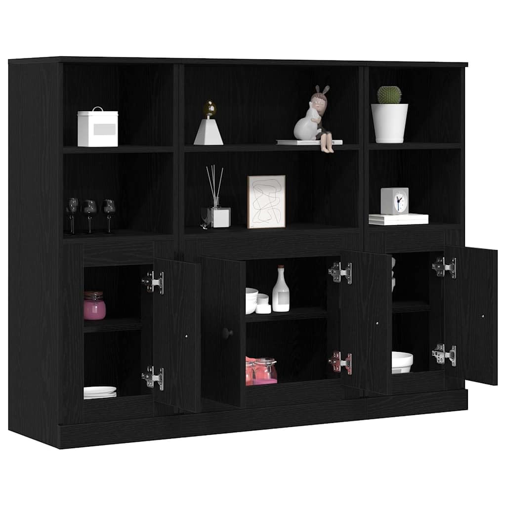 Armadietto alto di alta qualità, nero, effetto rovere, 132 x 35,5 x 103,5 cm, con 4 ante a cerniera e spazio flessibile per soggiorno, sala da pranzo, corridoio, ufficio