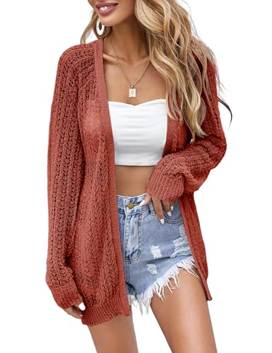 Image of Women Crochet Lightweight Cardigan Cover Up Open Front Long Sleeve Summer Cardigans