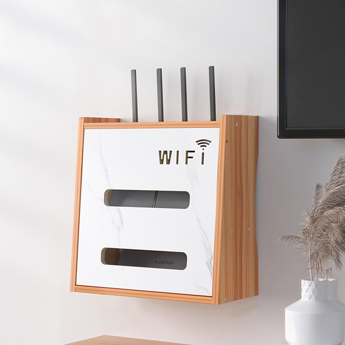 WLAN Router Box Weiß - Schickes Versteck Für Router & Kabel, Wandmontage Mit Kabelmanagement