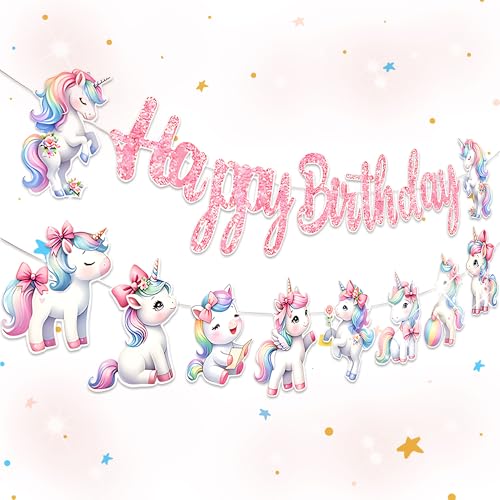 JeVenis poney licorne décoration anniversaire bannière guirlande arc en ciel cadeaux fête déco filles
