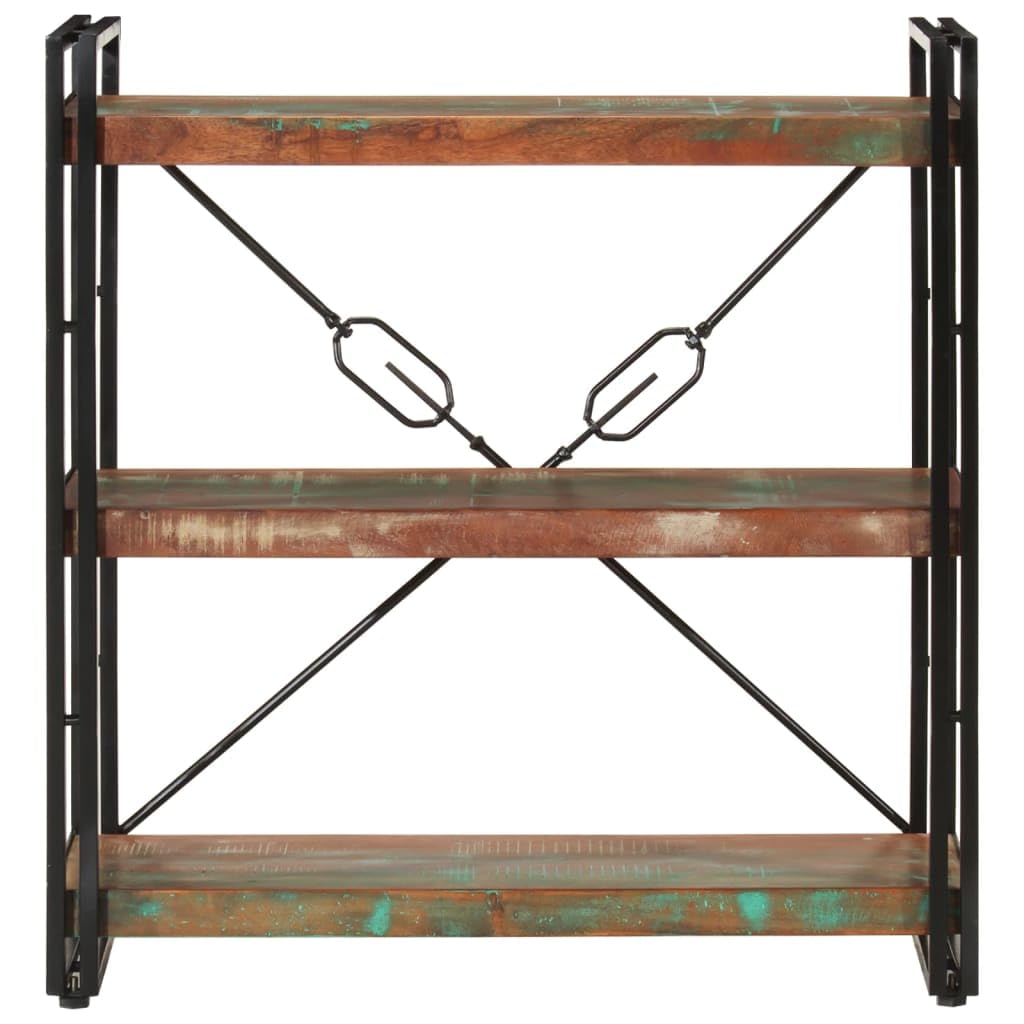 Librería con 3 compartimentos de madera maciza reciclada y hierro en estilo industrial y diseño retro, estantería de madera envejecida de 77 x 30 x 80 cm con 3 estantes y marco de acero con