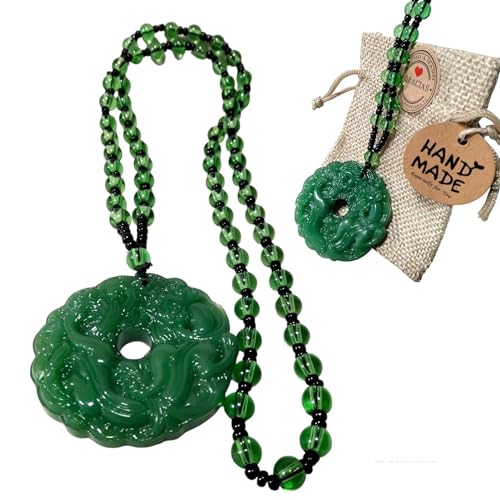 WORLD GOBLINS Collar Estilo Bohemio Colgante de la Suerte Pixiu de Piedra Natural Tallada a Mano. Amuletos y Protección. Jade, Piedra de Sol para Mujer y Hombre (NATURAL TALLADA)