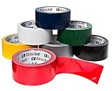 Lote de cinta americana de varios colores, de la marca Brackit. 15m x 48mm, 7rollos, para manualidades, bricolaje y sealizacin. Colores azul, blanco, gris, rojo, amarillo, verde y negro